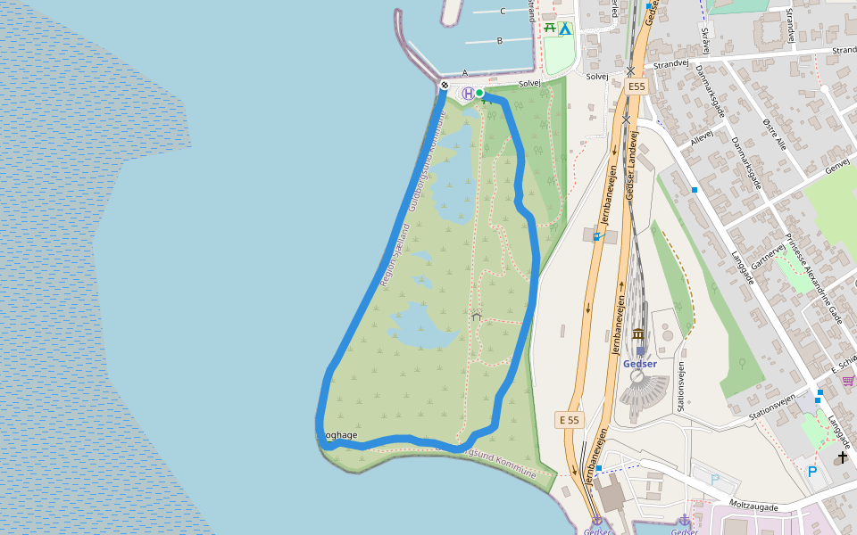 Kroghage blå walking route map in Gedser