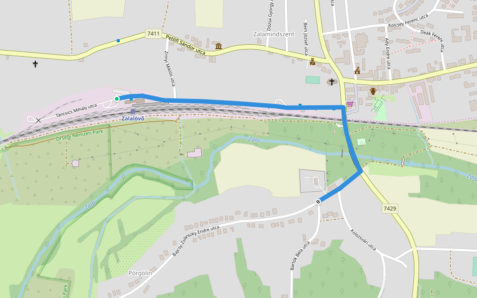 K+ (Zalalövő, Pörgölin – Táncsics Mihály utca – Zalalövő, vá.) walking route map in Zalalövő
