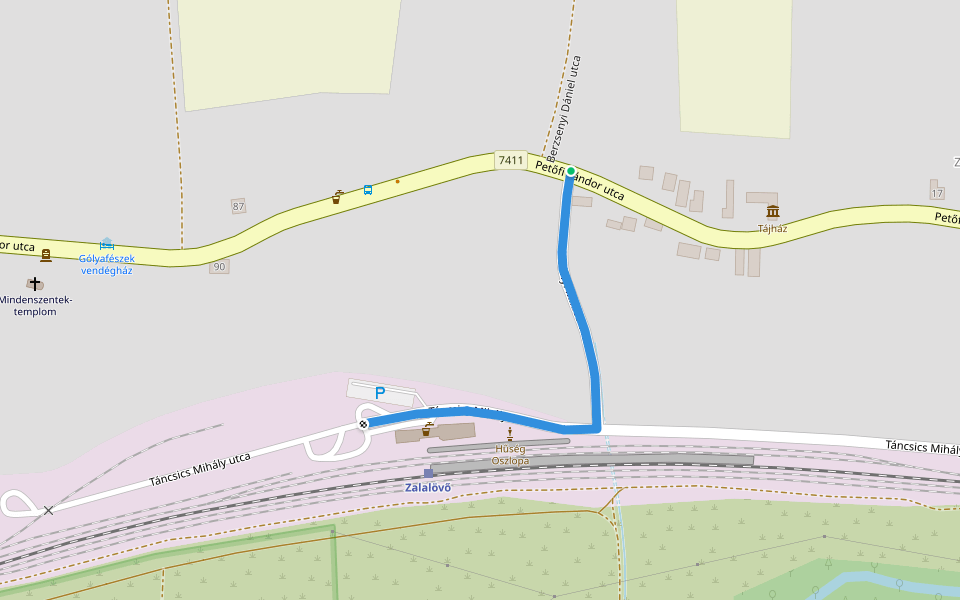 P+ (Zalalövő, Petőfi Sándor utca – Zrínyi Miklós utca – Zalalövő, vá.) walking route map in Zalalövő