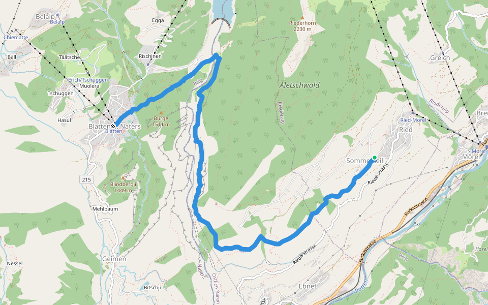 Massaweg walking route map in Ried-Mörel