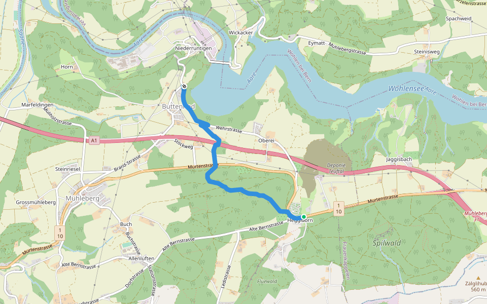 Heggidorn - Fuchsenried walking route map in Mühleberg