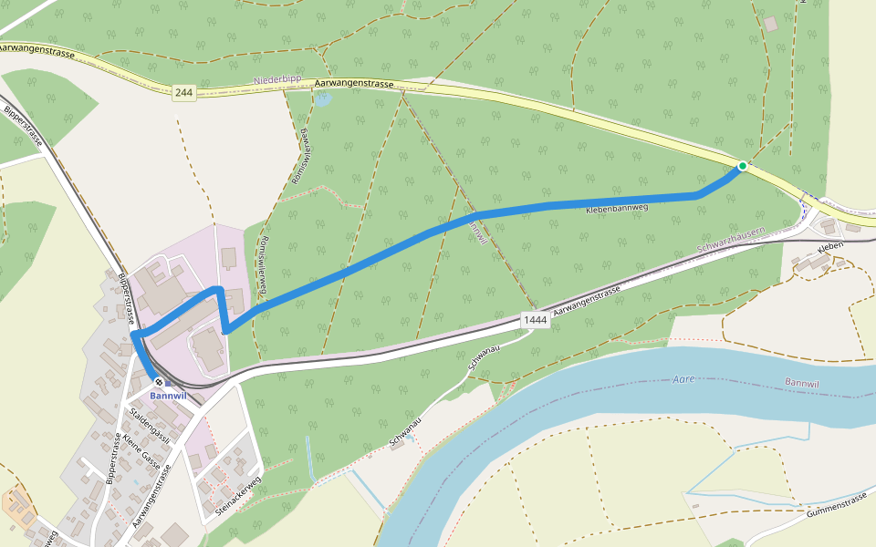 Bannwil Bahnhof-Schürhof Aarwangen walking route map in Schwarzhäusern
