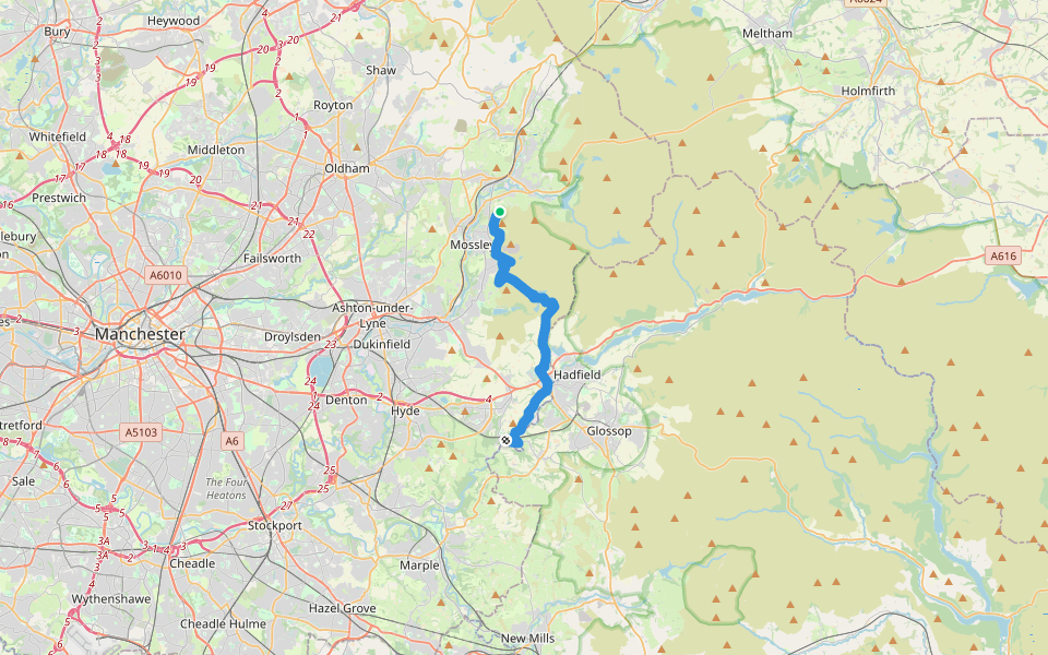 Tameside Trail (East - Broadbottom to Mossley) walking route map in Greenfield