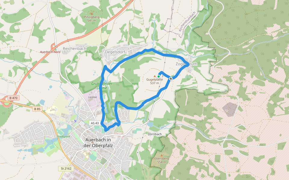 Auerbacher Mühlenweg walking route map in Auerbach in der Oberpfalz