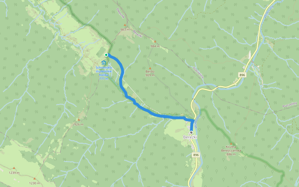 Bereżki - przeł. Przysłop Caryński walking route map in Caryńskie