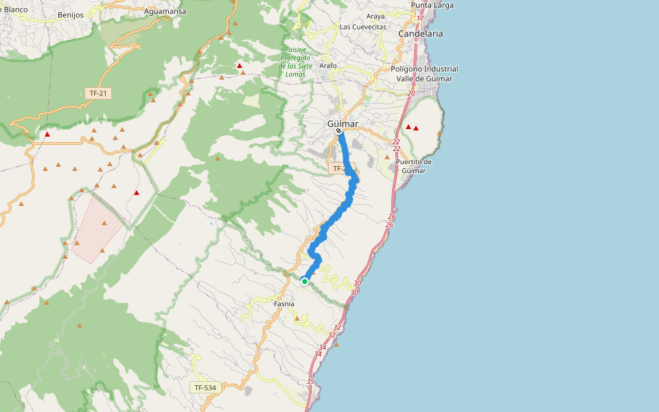 Camino Real de Güimar walking route map in Fasnia