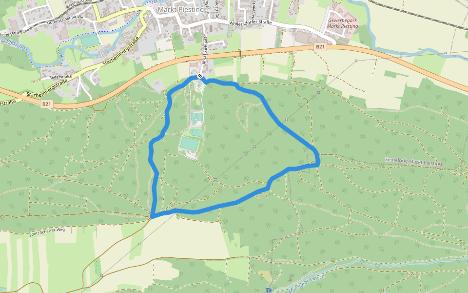 Markt Piesting: Route 1 walking route map in Markt Piesting