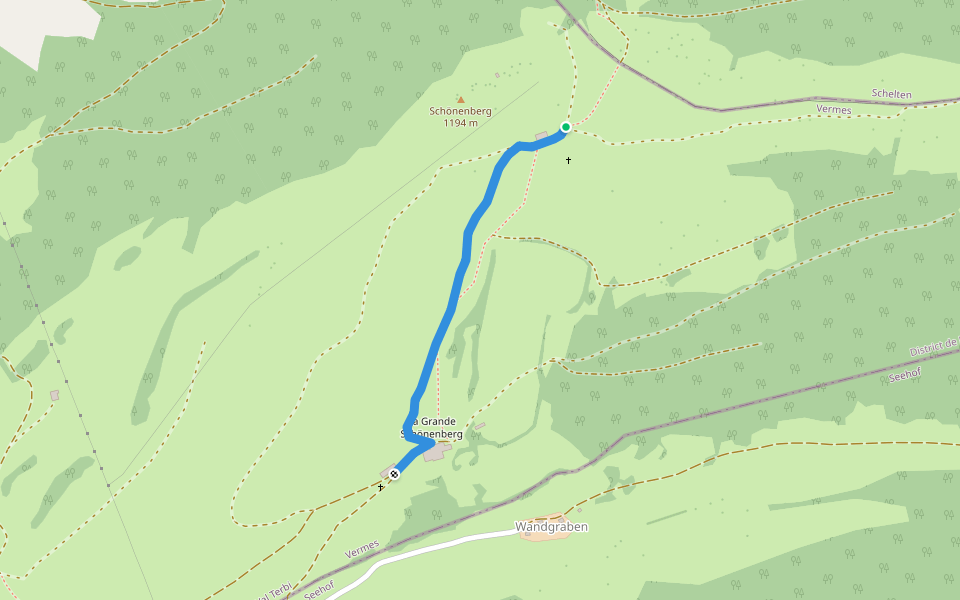 Schönenberg - La Grande Schöneneberg walking route map in Val Terbi