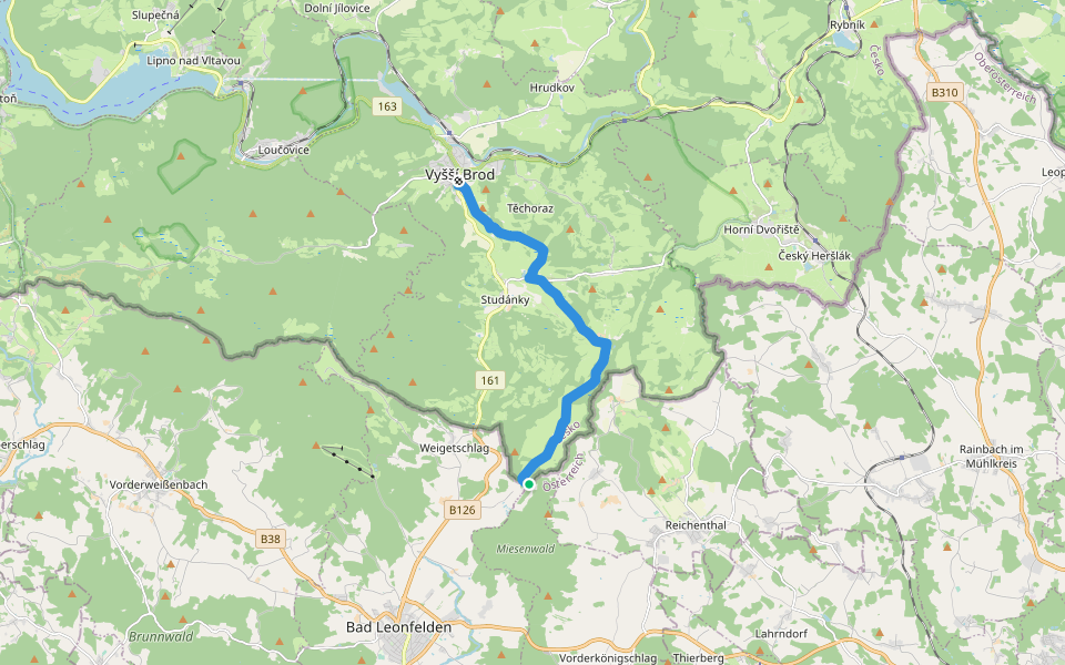 [Ž] Vyšší Brod - Radvanov (CZ/A) walking route map in Vyšší Brod