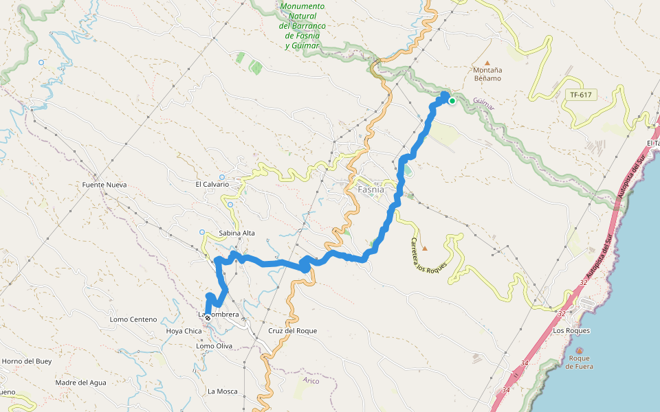 Camino Real de Fasnia walking route map in Fasnia