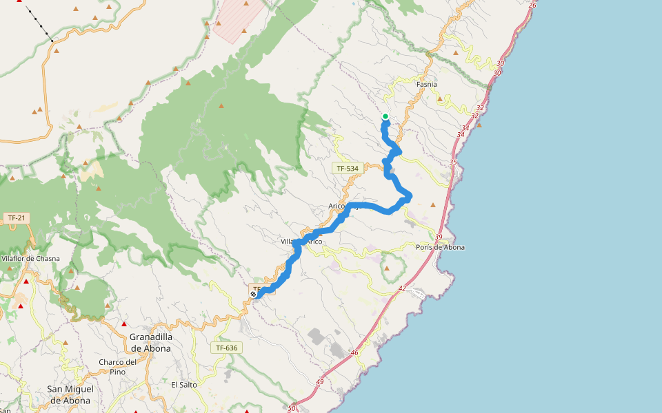 Camino Real de Arico walking route map in Fasnia