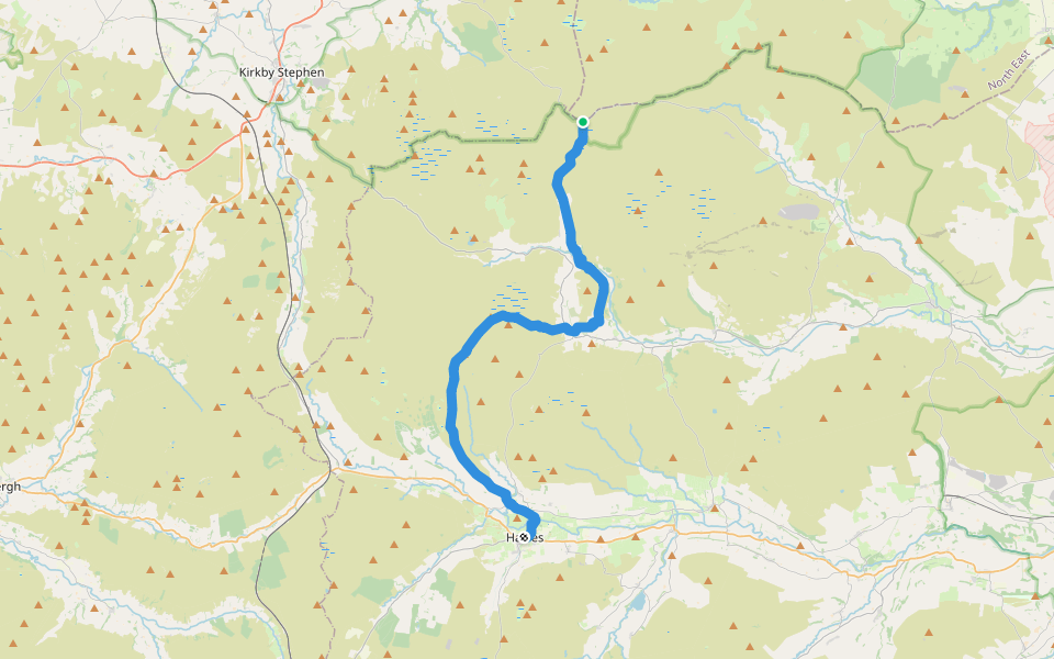 Pennine Way (Hawes to Tan Hill) walking route map in West Stonesdale