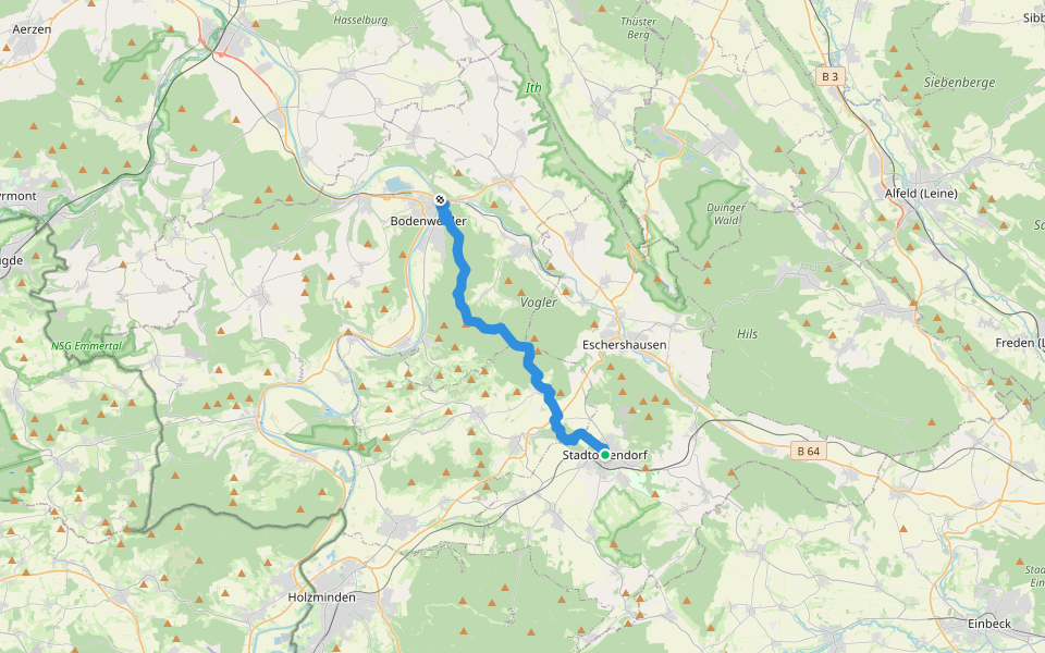 Weserberglandweg - Etappe 7 walking route map in Stadtoldendorf