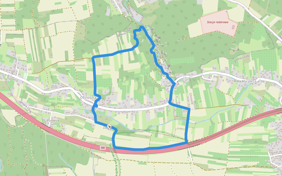 Chrośnianeczka walking route map in Chrosna