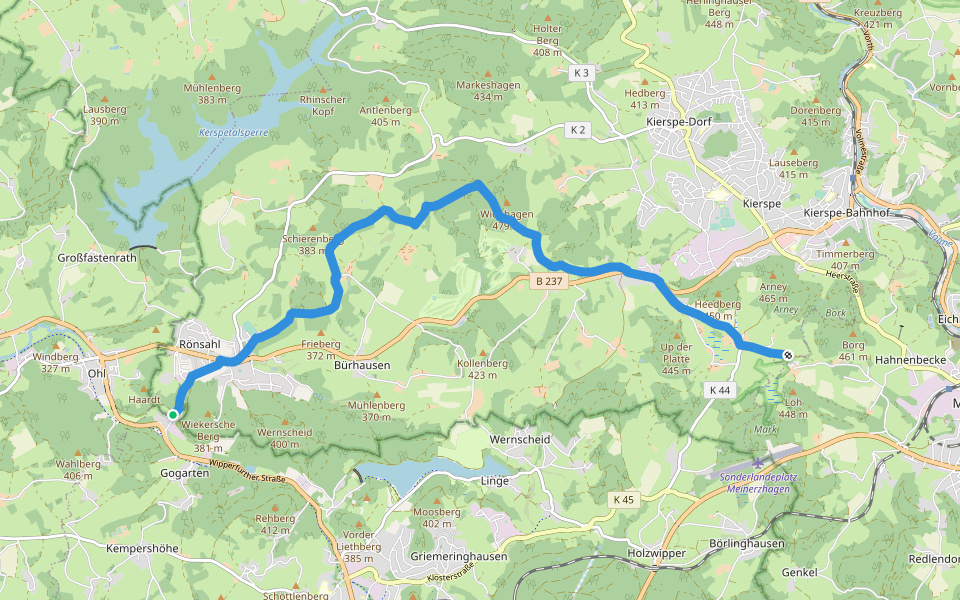 [X19] Schlösserweg [Kierspe] walking route map in Marienheide