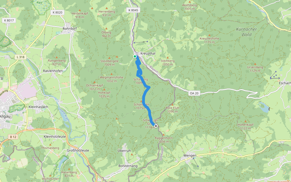 Rotes Kreuz walking route map in Isny im Allgäu