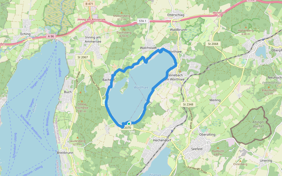 Rundwanderweg Wörthsee walking route map in Seefeld