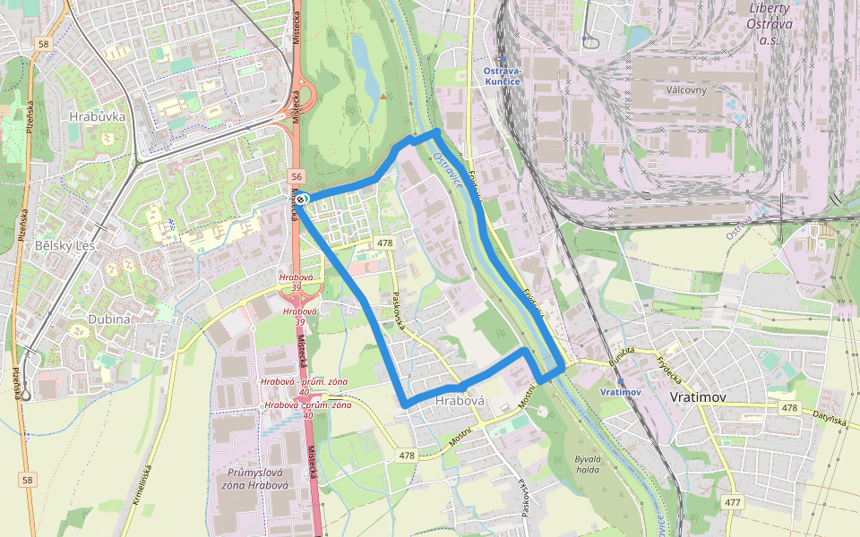 Hrabovský okruh walking route map in Ostrava