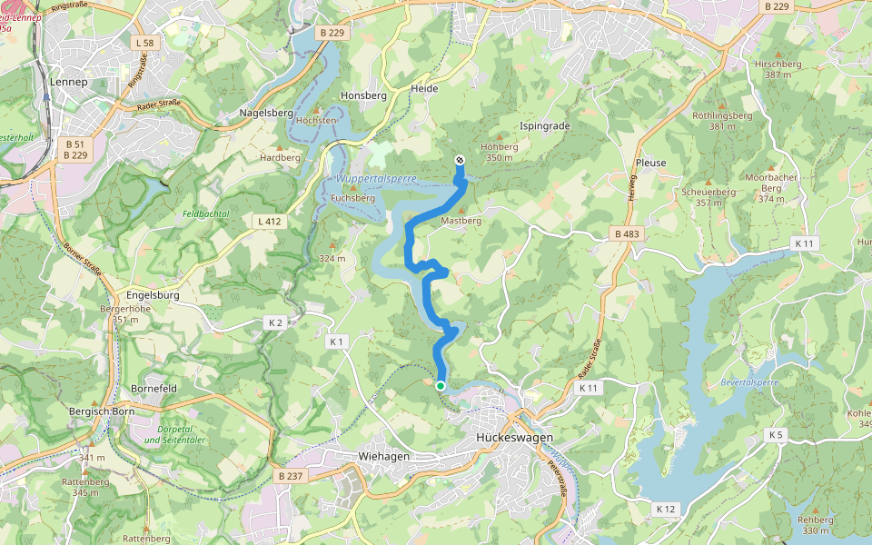 Straße der Arbeit [Hückeswagen] walking route map in Hückeswagen