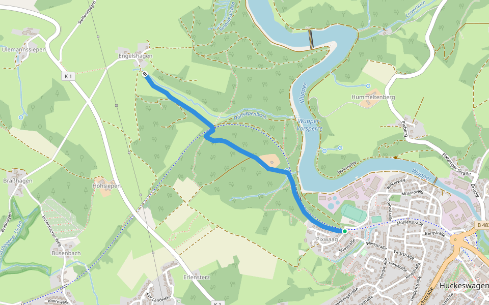 Hückeswagen Rundweg walking route map in Hückeswagen