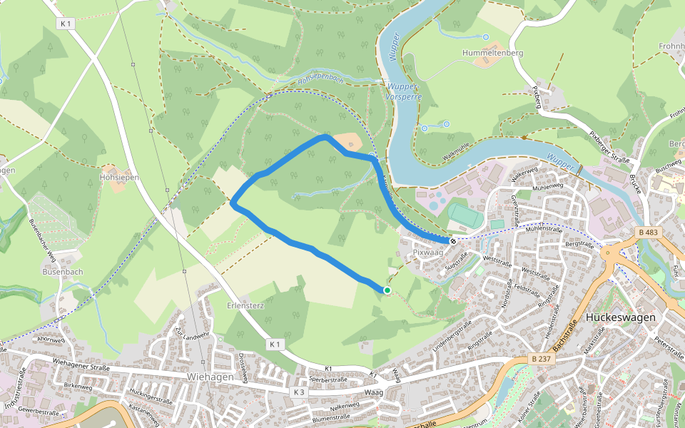 [△] Hückeswagen Rundweg walking route map in Hückeswagen