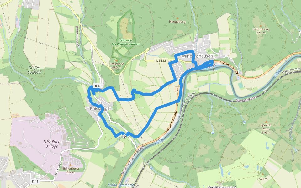 Eco Pfad Knickhagen-Wilhelmshausen walking route map in Fuldatal