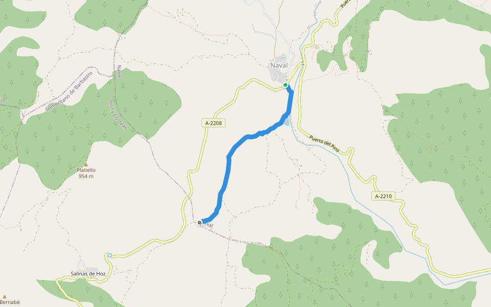 PR-HU 72 Senderos del Somontano walking route map in Naval