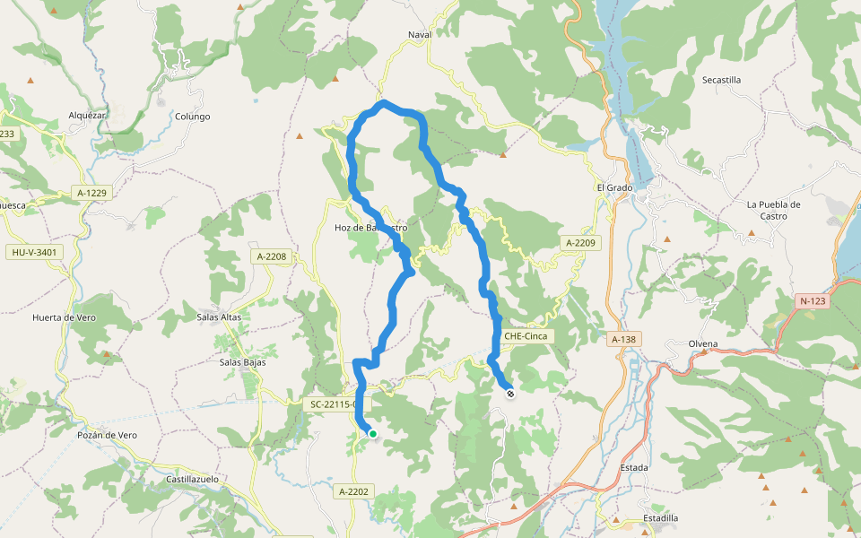 PR-HU 72 Senderos del Somontano walking route map in Cregenzán