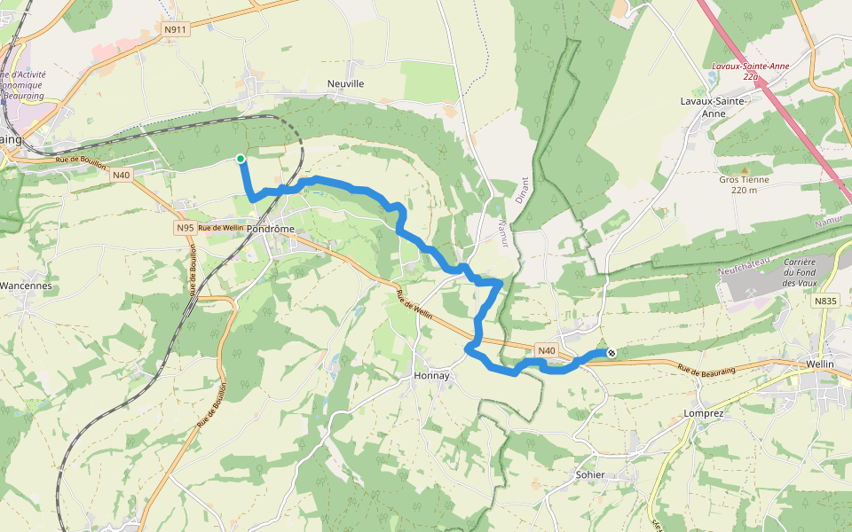 GRP 577 - Variante Revogne walking route map in Beauraing