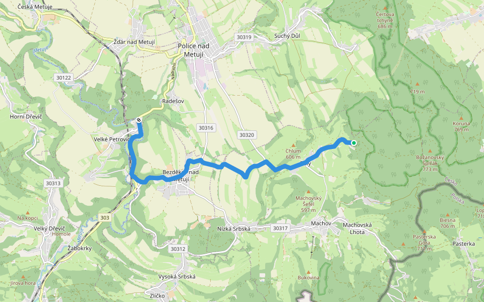 [Ž] Velké Petrovice - Nad Bělým walking route map in Machov
