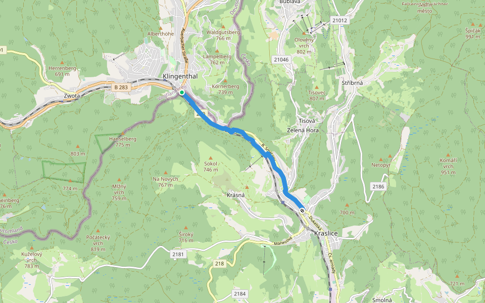 [Z] Hraničná (CZ/D) - Kraslice walking route map in Klingenthal