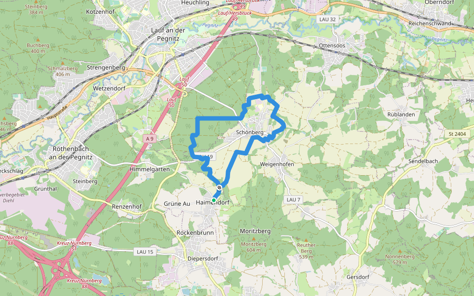 Schönberger Jakobsweg walking route map in Röthenbach an der Pegnitz
