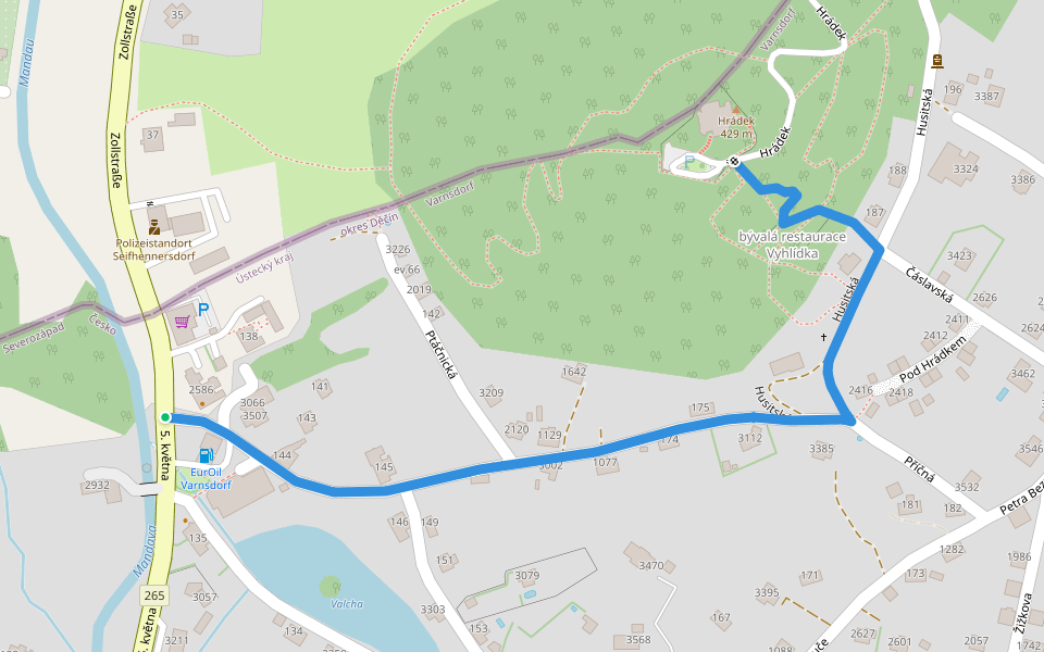 zelená: vrchol Hrádek walking route map in Varnsdorf