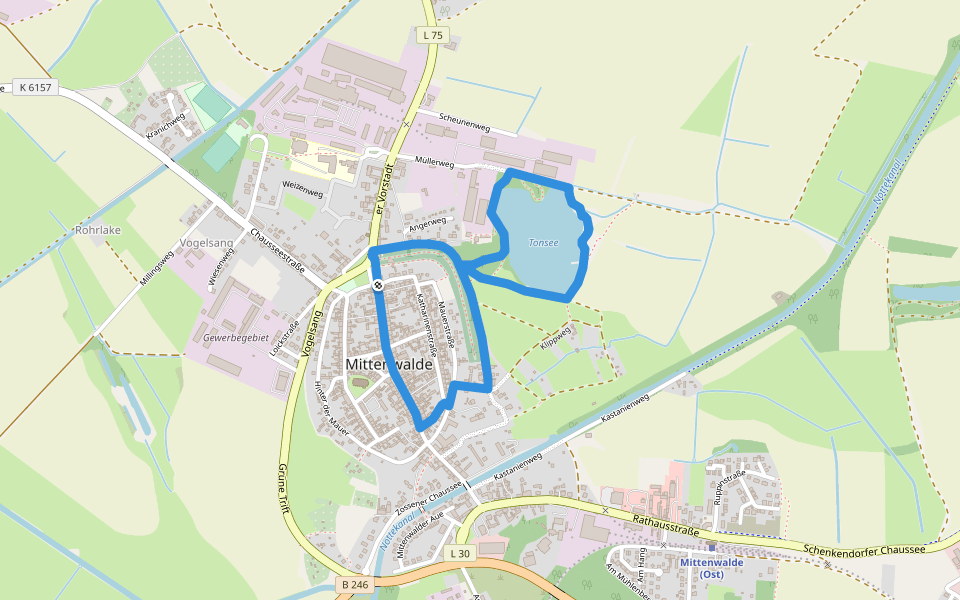 Rundweg um den Tonsee walking route map in Mittenwalde