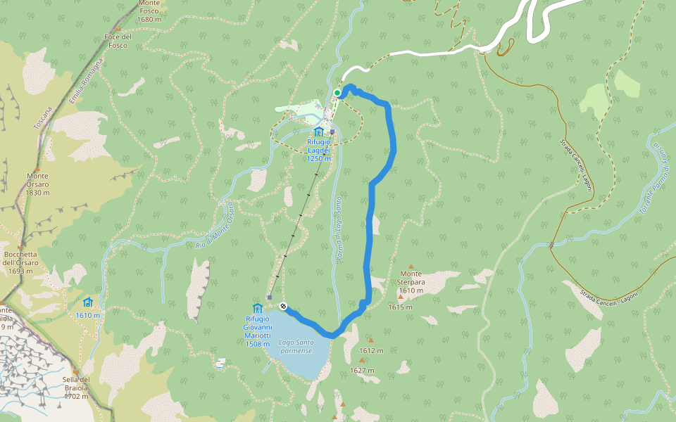 "Sentiero Panoramico" Lagdei - Bivio 723B - Lago Santo Rifugio Mariotti walking route map in Lagdei