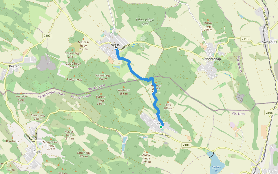 P● (Mária-forrás) walking route map in Csővár