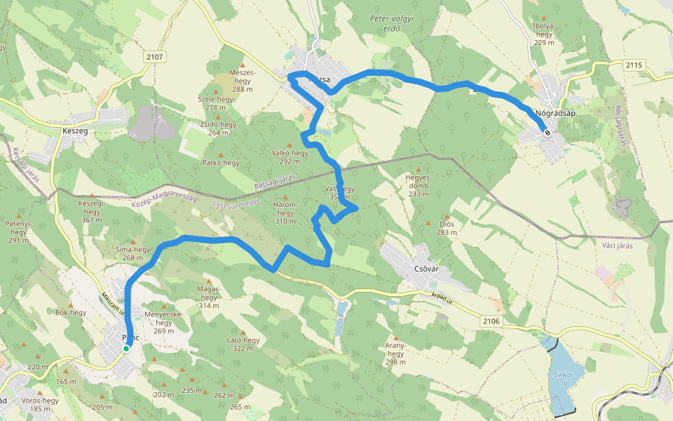 P walking route map in Penc