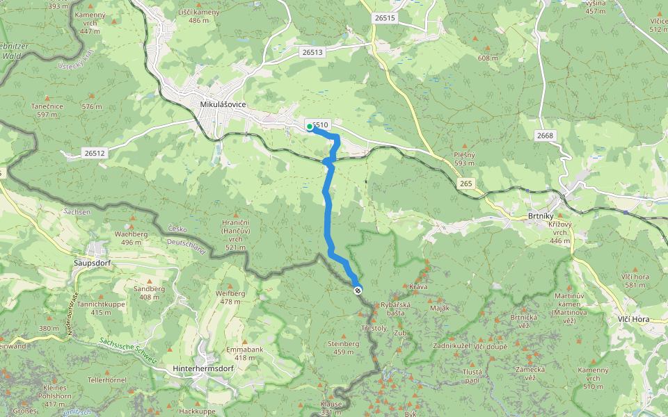 [Z] Mikulášovice bus - hranice D walking route map in Mikulášovice