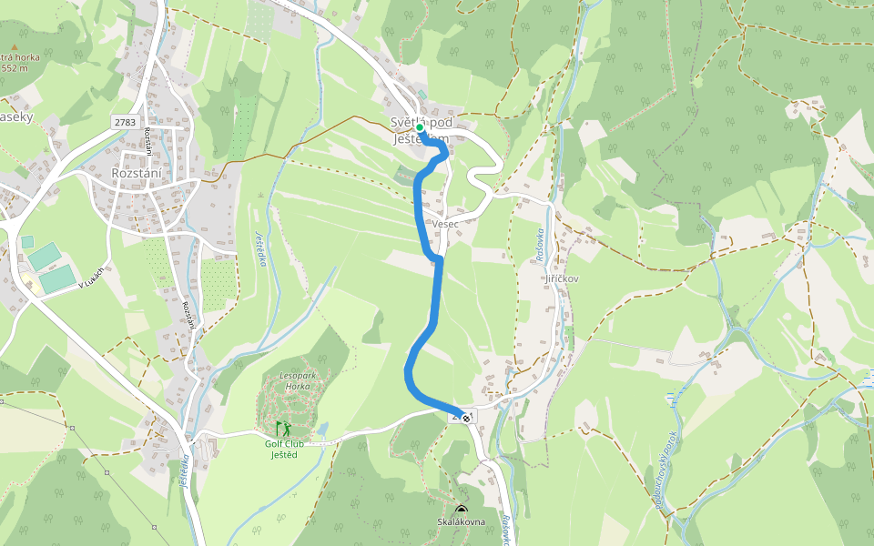 [Ž] Světlá pod Ještědem - Jiříčkov (bus) walking route map in Světlá pod Ještědem