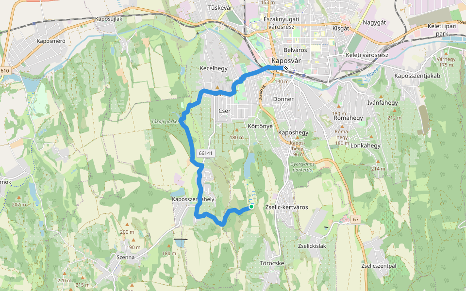 P+ (Kaposvár – Tókaji pe. – Kaposszerdahely – Töröcske) walking route map in Kaposvár