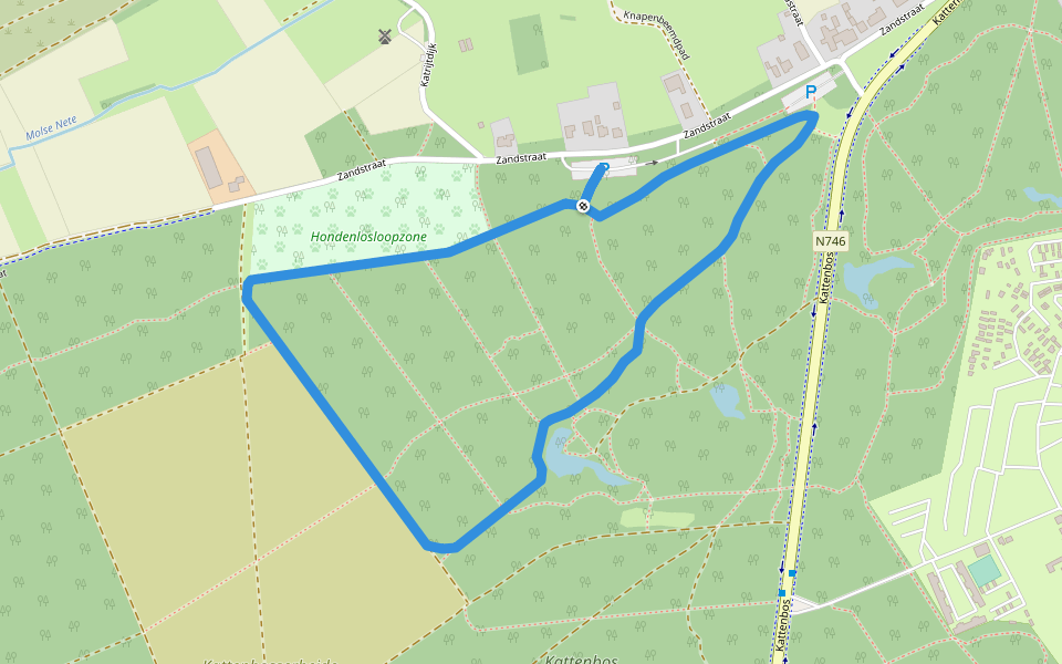 Kattenbos Groene rechthoek walking route map in Lommel