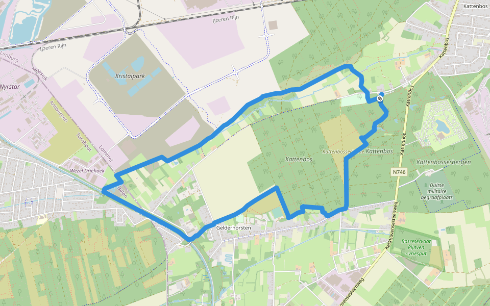 Kattenbos Rode driehoek walking route map in Lommel