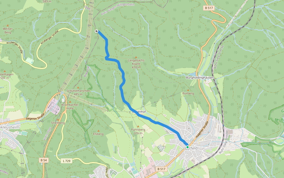 Kammweg K7 walking route map in Kreuztal