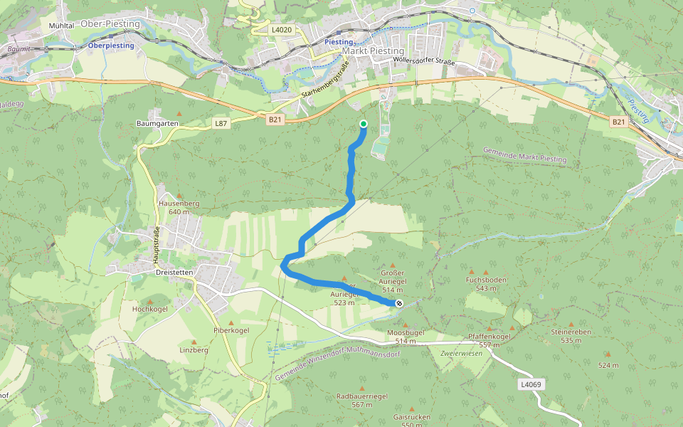 Rotes Kreuz - Bertls Platzl - Hubertuskreuz - Hartberger Kreuz walking route map in Markt Piesting