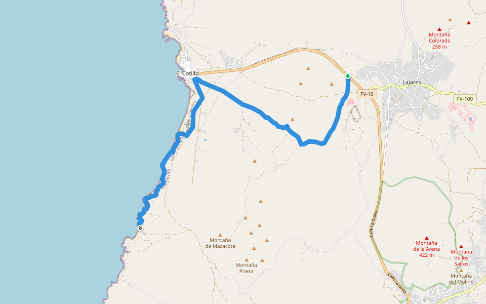 PR FV 1: Playa del Esquinzo - Barranco del Jable walking route map in La Oliva