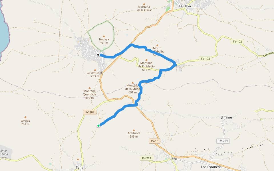 PR FV 9: Tindaya - Vallebrón - Tefía walking route map in Puerto del Rosario