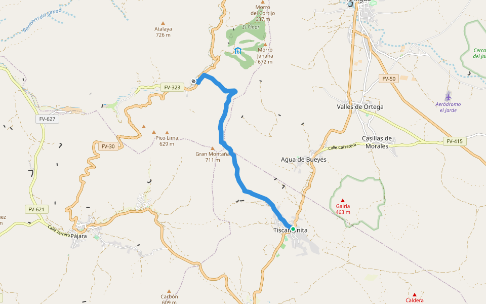 SL FV 31: Tiscamanita - Vega del Río Palmas walking route map in Tiscamanita