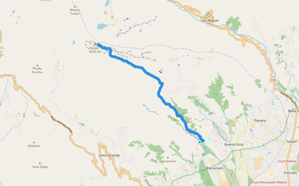 Pairumani - Tunari walking route map in Combuyo
