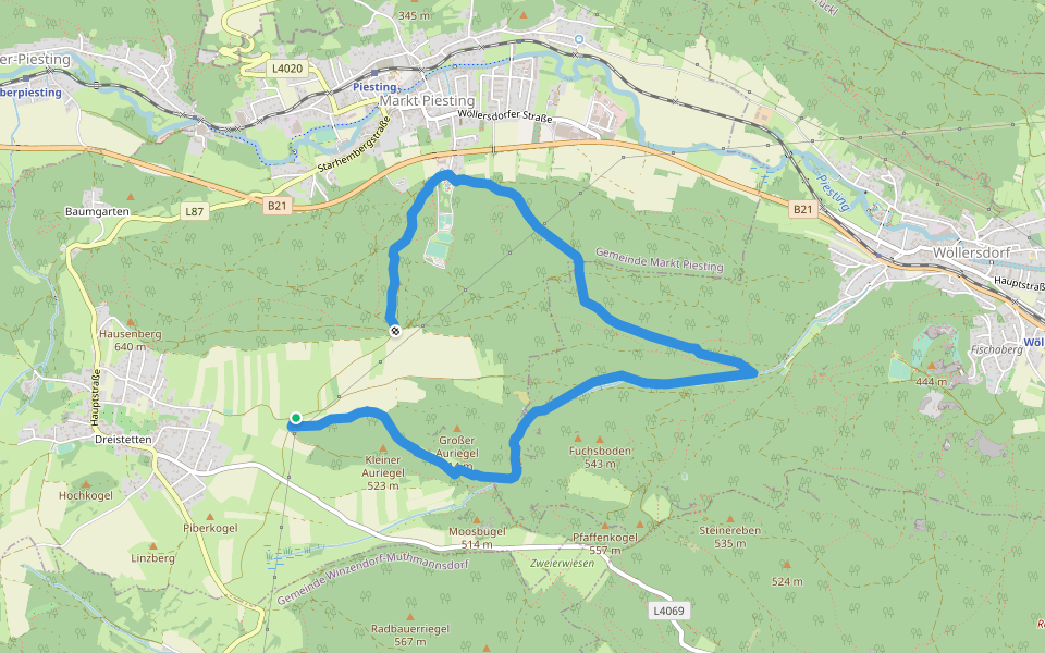 Markt Piesting Waldbad - Rotes Kreuz - Dreistetten - Marchgraben Rundwanderweg walking route map in Dreistetten