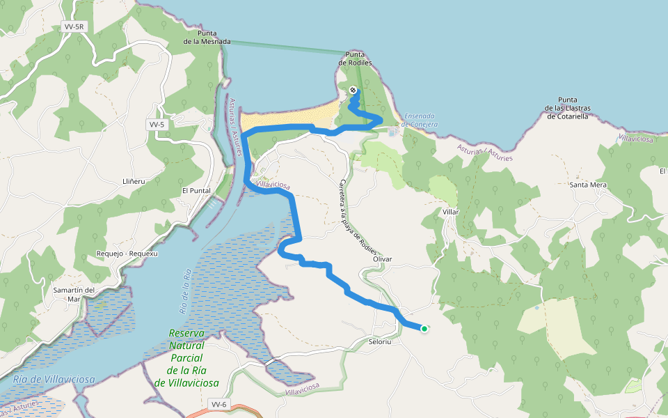 PR-AS 231 Ruta de la Ria de Villaviciosa walking route map in Villaviciosa